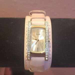 Guess Watch with Rhinestones! Leather band, has some wear.
